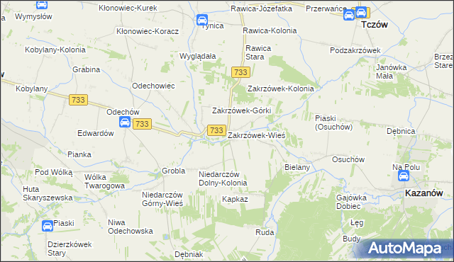 mapa Zakrzówek-Wieś gmina Kazanów, Zakrzówek-Wieś gmina Kazanów na mapie Targeo