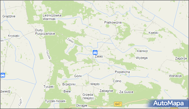 mapa Zalas gmina Łyse, Zalas gmina Łyse na mapie Targeo