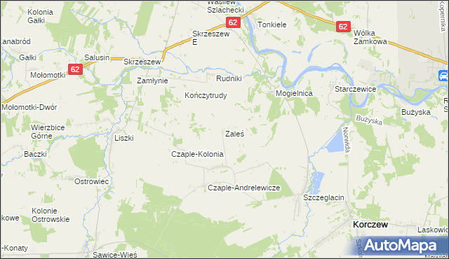 mapa Zaleś gmina Korczew, Zaleś gmina Korczew na mapie Targeo