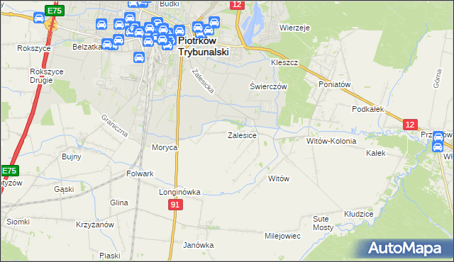 mapa Zalesice gmina Sulejów, Zalesice gmina Sulejów na mapie Targeo