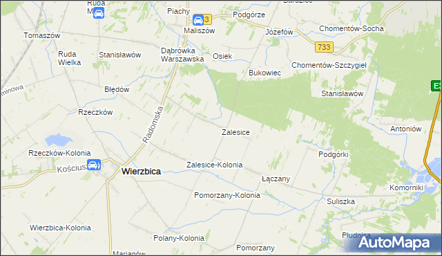mapa Zalesice gmina Wierzbica, Zalesice gmina Wierzbica na mapie Targeo