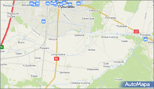 mapa Zalesice-Kolonia gmina Sulejów, Zalesice-Kolonia gmina Sulejów na mapie Targeo