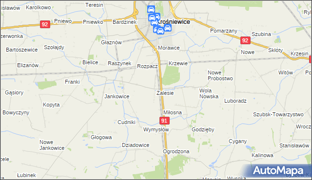mapa Zalesie gmina Krośniewice, Zalesie gmina Krośniewice na mapie Targeo