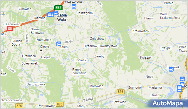 mapa Zaręby gmina Żabia Wola, Zaręby gmina Żabia Wola na mapie Targeo