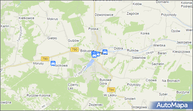 mapa Zarzecze gmina Pilica, Zarzecze gmina Pilica na mapie Targeo