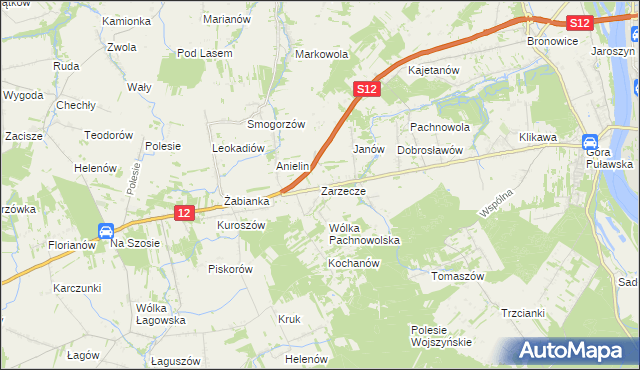 mapa Zarzecze gmina Puławy, Zarzecze gmina Puławy na mapie Targeo