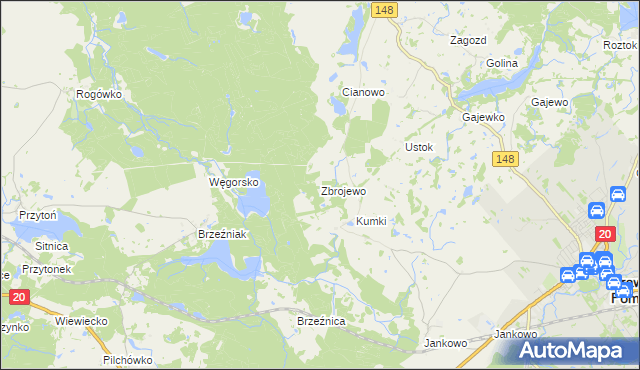 mapa Zbrojewo, Zbrojewo na mapie Targeo