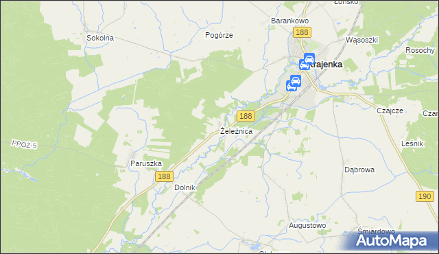 mapa Żeleźnica gmina Krajenka, Żeleźnica gmina Krajenka na mapie Targeo