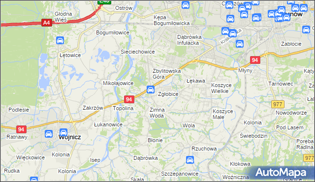mapa Zgłobice, Zgłobice na mapie Targeo