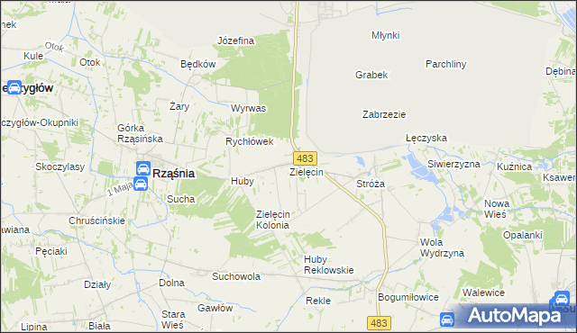 mapa Zielęcin gmina Rząśnia, Zielęcin gmina Rząśnia na mapie Targeo