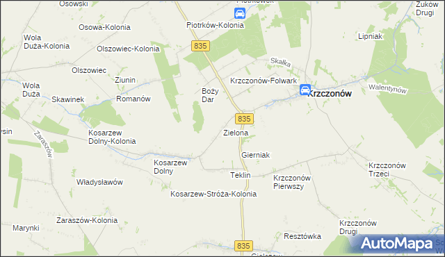 mapa Zielona gmina Krzczonów, Zielona gmina Krzczonów na mapie Targeo