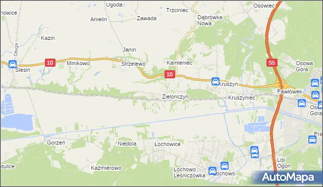 mapa Zielonczyn gmina Sicienko, Zielonczyn gmina Sicienko na mapie Targeo