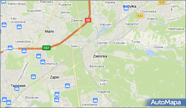 mapa Zielonka powiat wołomiński, Zielonka powiat wołomiński na mapie Targeo