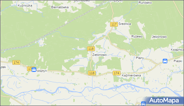 mapa Zielonowo gmina Wieleń, Zielonowo gmina Wieleń na mapie Targeo