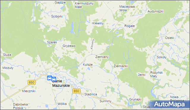 mapa Ziemiany gmina Banie Mazurskie, Ziemiany gmina Banie Mazurskie na mapie Targeo