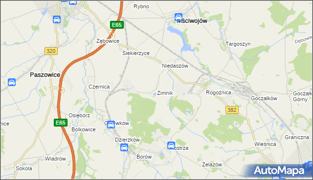 mapa Zimnik gmina Mściwojów, Zimnik gmina Mściwojów na mapie Targeo