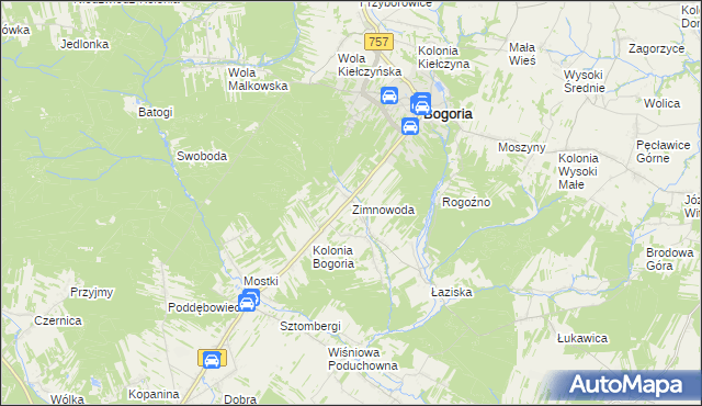mapa Zimnowoda gmina Bogoria, Zimnowoda gmina Bogoria na mapie Targeo