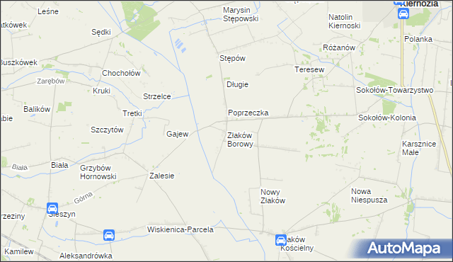 mapa Złaków Borowy, Złaków Borowy na mapie Targeo