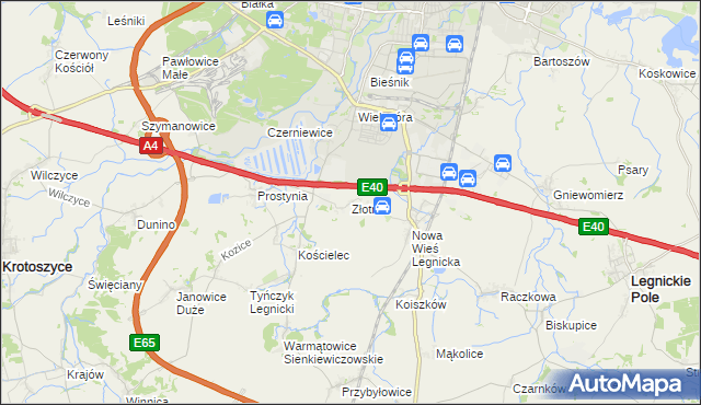 mapa Złotniki gmina Krotoszyce, Złotniki gmina Krotoszyce na mapie Targeo