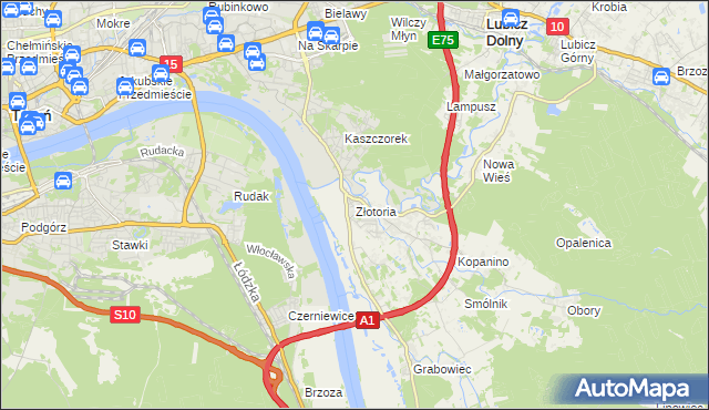 mapa Złotoria gmina Lubicz, Złotoria gmina Lubicz na mapie Targeo
