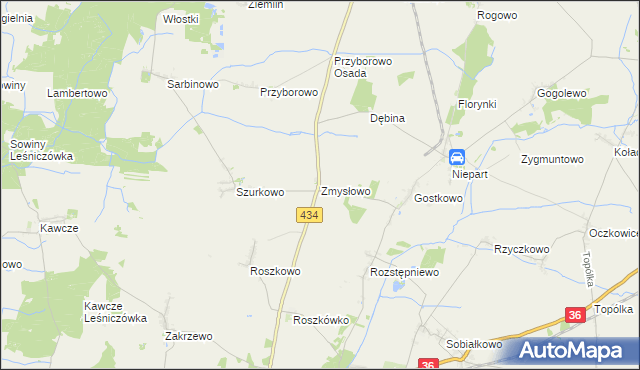 mapa Zmysłowo gmina Miejska Górka, Zmysłowo gmina Miejska Górka na mapie Targeo