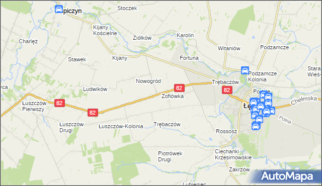 mapa Zofiówka gmina Łęczna, Zofiówka gmina Łęczna na mapie Targeo