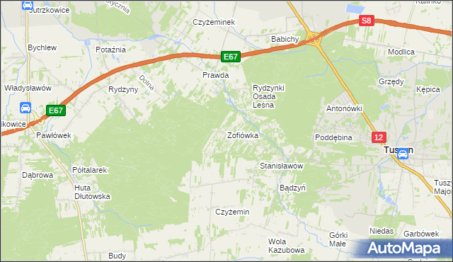 mapa Zofiówka gmina Tuszyn, Zofiówka gmina Tuszyn na mapie Targeo