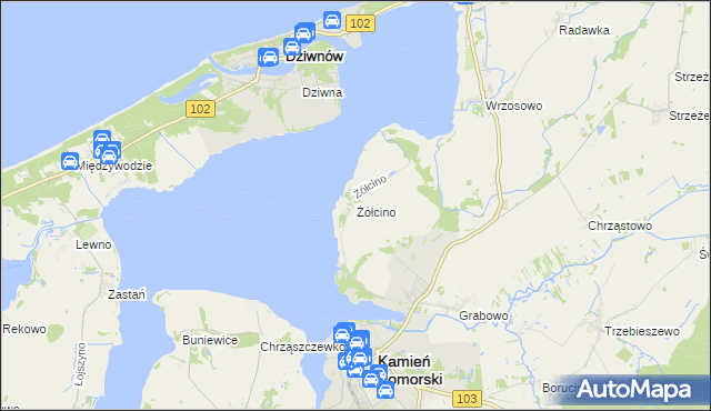 mapa Żółcino, Żółcino na mapie Targeo