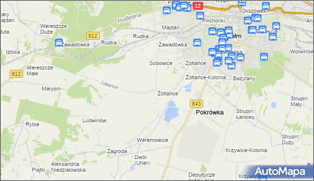 mapa Żółtańce, Żółtańce na mapie Targeo