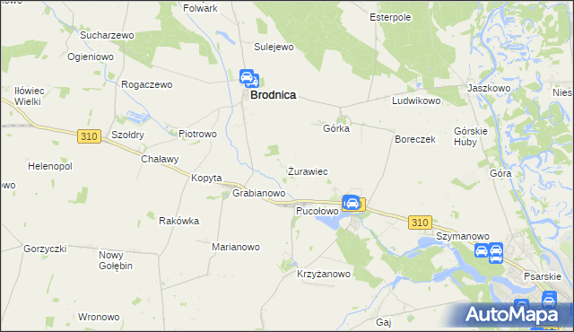 mapa Żurawiec gmina Brodnica, Żurawiec gmina Brodnica na mapie Targeo