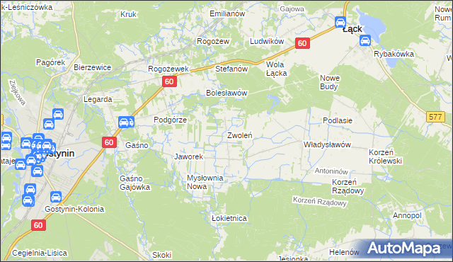 mapa Zwoleń gmina Gostynin, Zwoleń gmina Gostynin na mapie Targeo