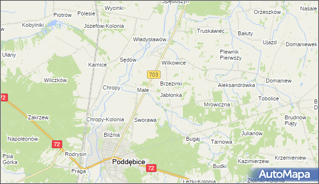 mapa Jabłonka gmina Poddębice, Jabłonka gmina Poddębice na mapie Targeo