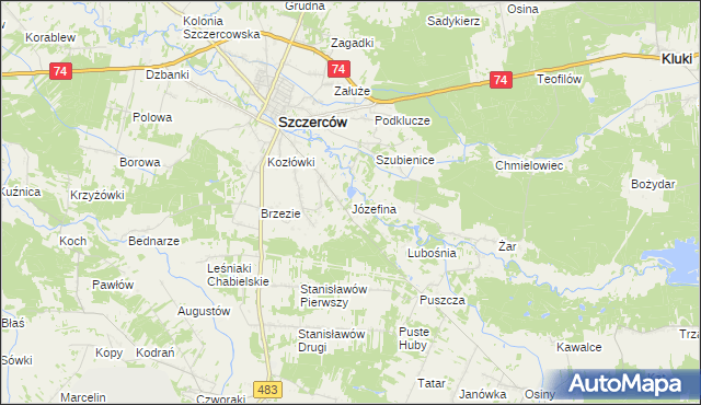 mapa Józefina gmina Szczerców, Józefina gmina Szczerców na mapie Targeo
