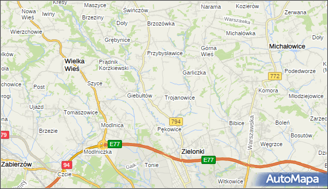 mapa Trojanowice gmina Zielonki, Trojanowice gmina Zielonki na mapie Targeo