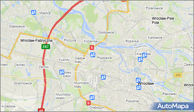 mapa Popowice gmina Wrocław, Popowice gmina Wrocław na mapie Targeo