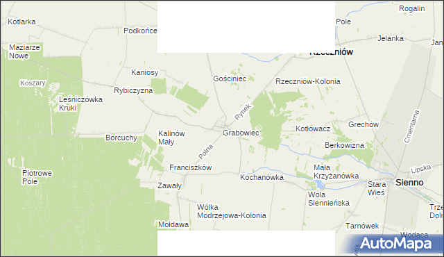 mapa Grabowiec gmina Rzeczniów, Grabowiec gmina Rzeczniów na mapie Targeo