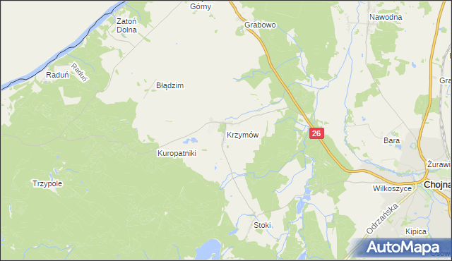 mapa Krzymów gmina Chojna, Krzymów gmina Chojna na mapie Targeo