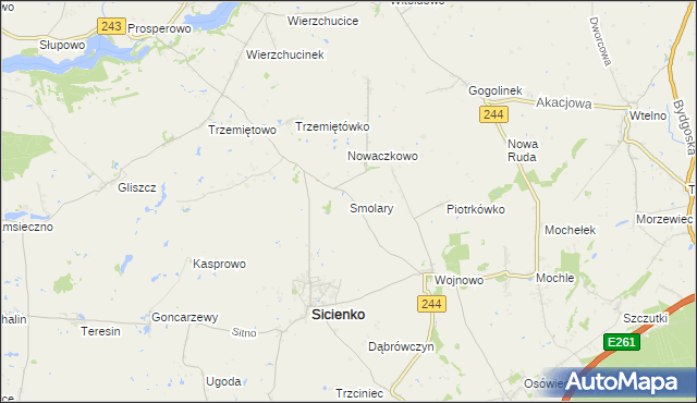 mapa Smolary gmina Sicienko, Smolary gmina Sicienko na mapie Targeo