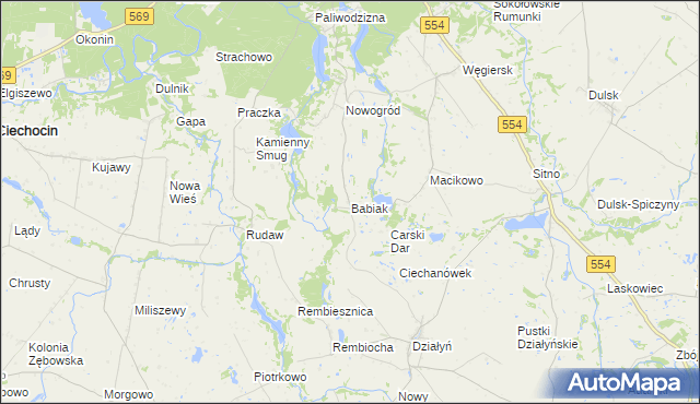 mapa Babiak gmina Golub-Dobrzyń, Babiak gmina Golub-Dobrzyń na mapie Targeo