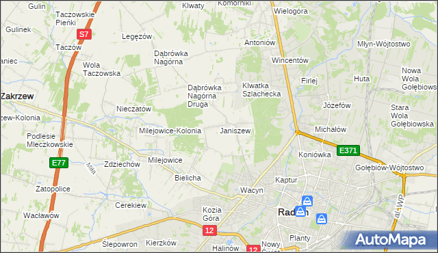 mapa Janiszew gmina Zakrzew, Janiszew gmina Zakrzew na mapie Targeo