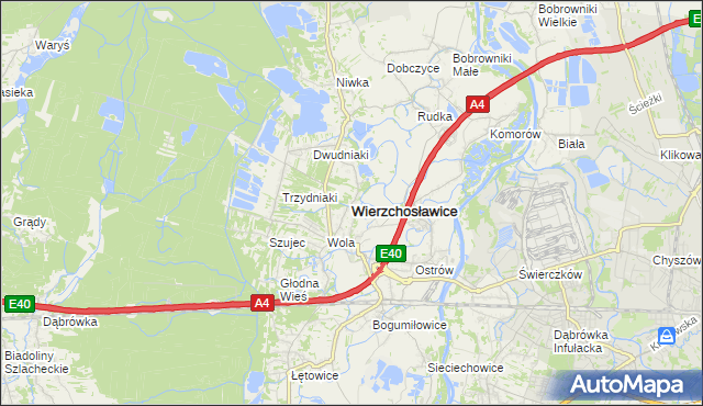 mapa Wierzchosławice powiat tarnowski, Wierzchosławice powiat tarnowski na mapie Targeo