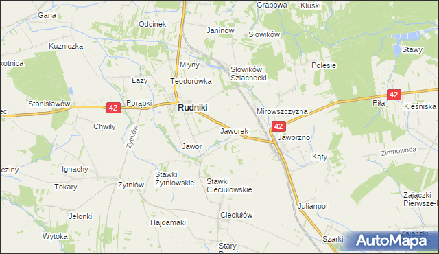 mapa Jaworek gmina Rudniki, Jaworek gmina Rudniki na mapie Targeo
