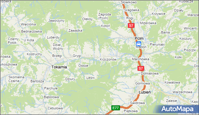 mapa Krzczonów gmina Tokarnia, Krzczonów gmina Tokarnia na mapie Targeo
