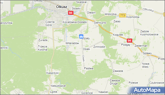 mapa Osiek gmina Olkusz, Osiek gmina Olkusz na mapie Targeo