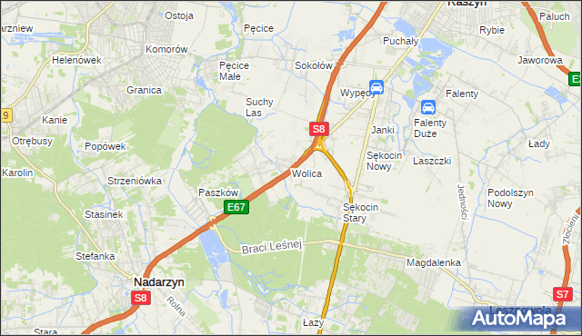 mapa Wolica gmina Nadarzyn, Wolica gmina Nadarzyn na mapie Targeo