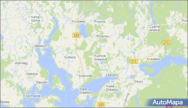 mapa Kuźnica Drawska, Kuźnica Drawska na mapie Targeo