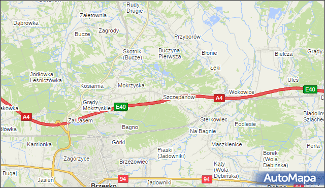 mapa Szczepanów gmina Brzesko, Szczepanów gmina Brzesko na mapie Targeo