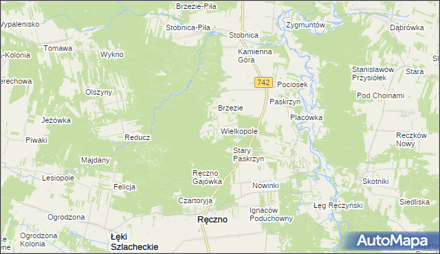 mapa Wielkopole gmina Ręczno, Wielkopole gmina Ręczno na mapie Targeo
