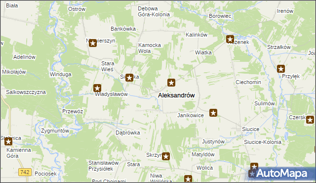 mapa Aleksandrów powiat piotrkowski, Aleksandrów powiat piotrkowski na mapie Targeo