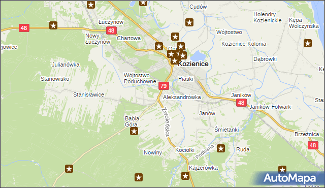 mapa Aleksandrówka gmina Kozienice, Aleksandrówka gmina Kozienice na mapie Targeo